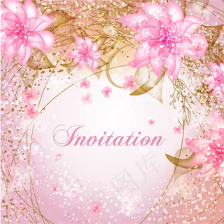 幻彩鲜花婚礼邀请卡矢量素材