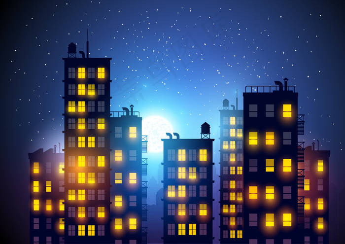 城市午夜背景矢量素材