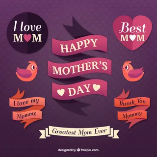 母亲节快乐标签和丝带