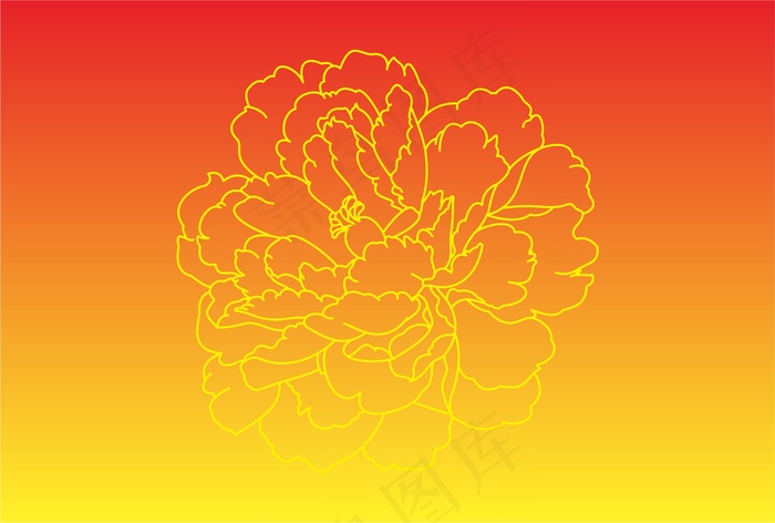 红黄渐变色 牡丹花线条cdr矢量模版下载