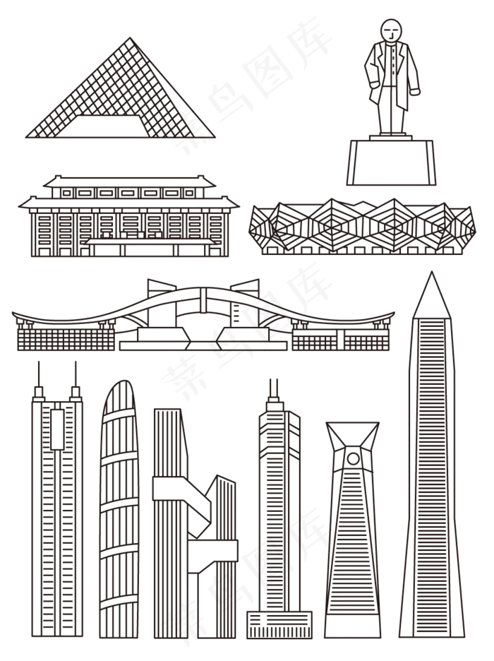 深圳标志性建筑图片(1024×1369像素/300dpi)ai矢量模版下载
