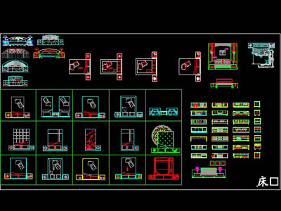新款床/床头柜cad平面/立面图块...