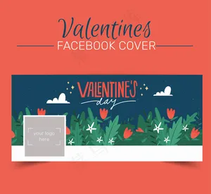 情人节花卉脸书封面图片矢量图