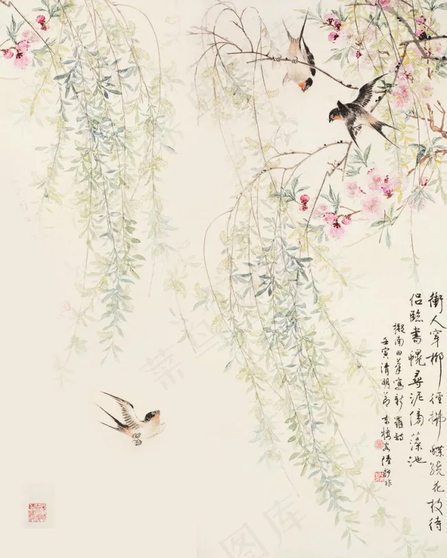 花鸟图移门素材玄关画国画山水画水墨...(4535X5669(DPI:72))psd模版下载