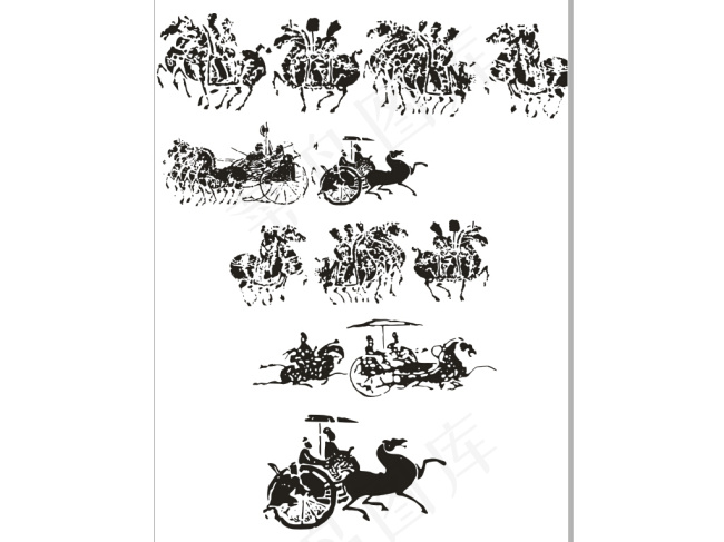 矢量古代剪纸马车cdr矢量模版下载