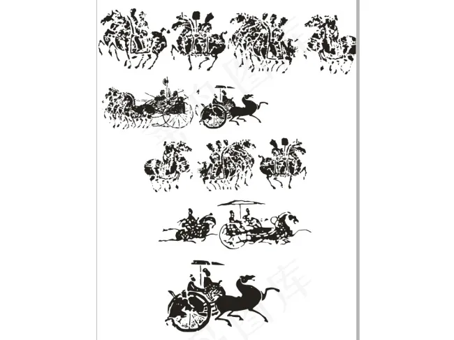 矢量古代剪纸马车cdr矢量模版下载