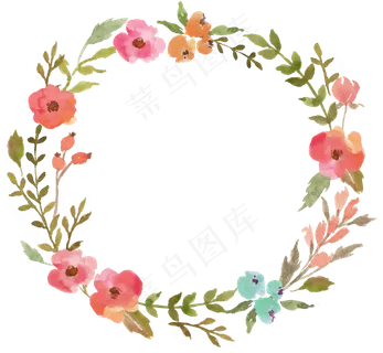 高清森系花草树叶手绘花朵花卉花环P...