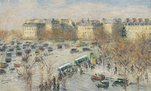 城镇风光油画图片