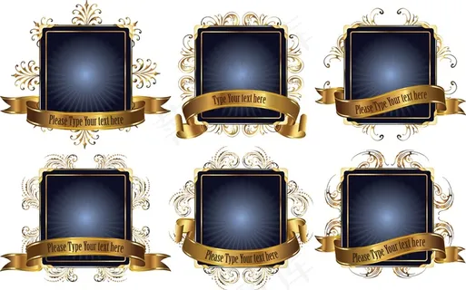 金色花纹边角飘带装饰边框