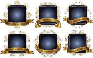 金色花纹边角飘带装饰边框