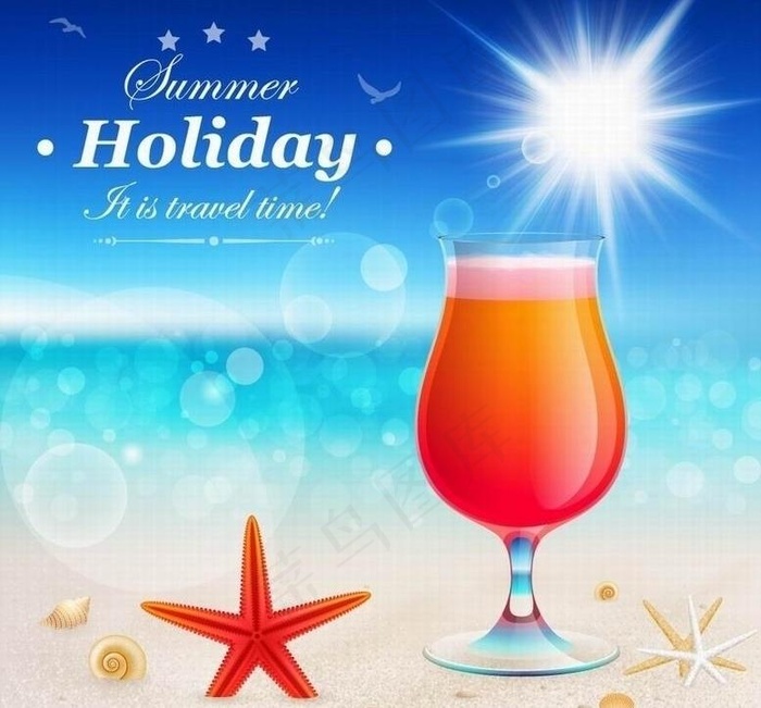 夏日沙滩海洋生物饮料图片