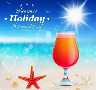 夏日沙滩海洋生物饮料图片