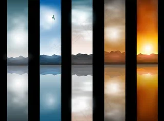 湖光山色美景矢量素材