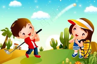 高尔夫的卡通儿童运动矢量素材