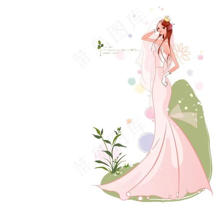 穿婚纱的时尚新娘图片ai矢量模版下载