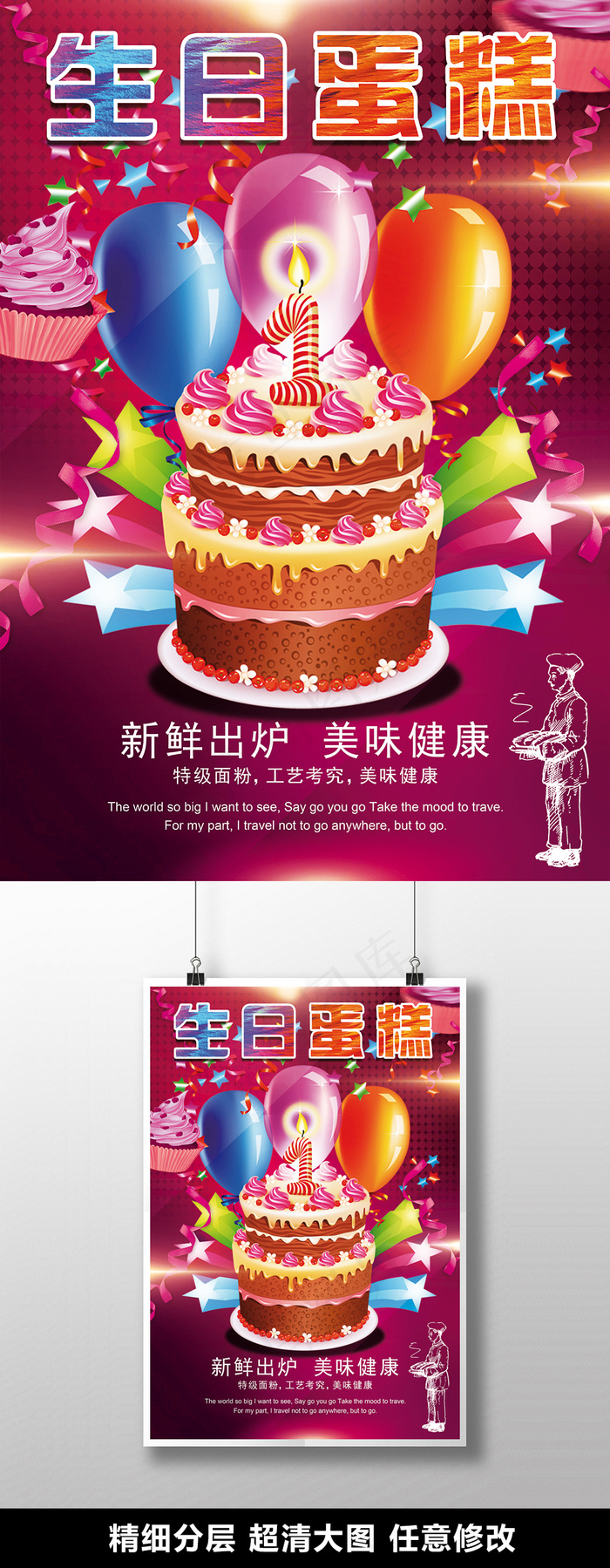 生日会生日蛋糕喜庆海报PSD
