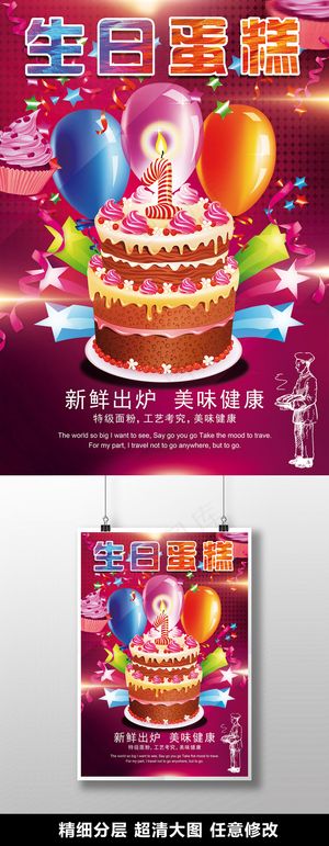 生日会生日蛋糕喜庆海报PSD