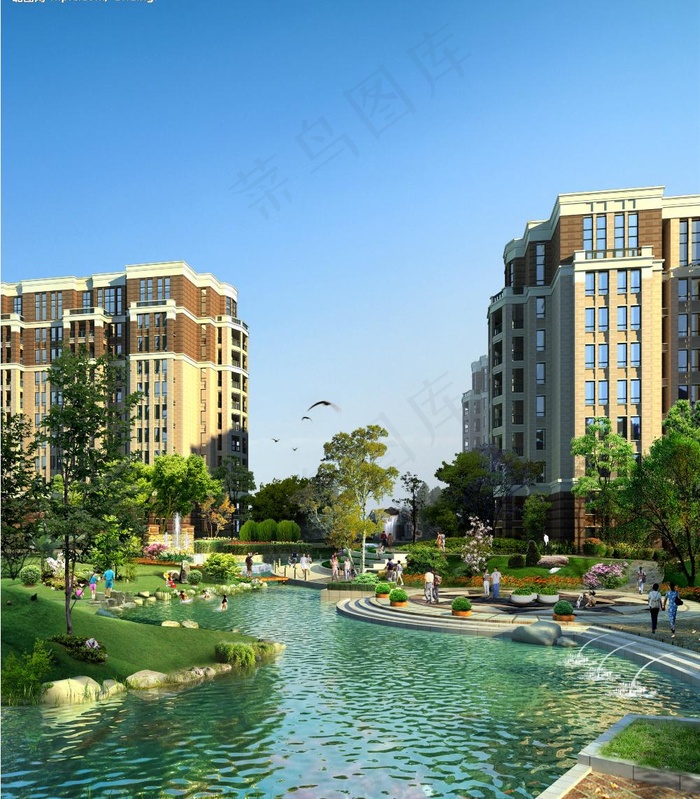 住宅小区内部效果图图片(3000X3600(DPI:72))psd模版下载