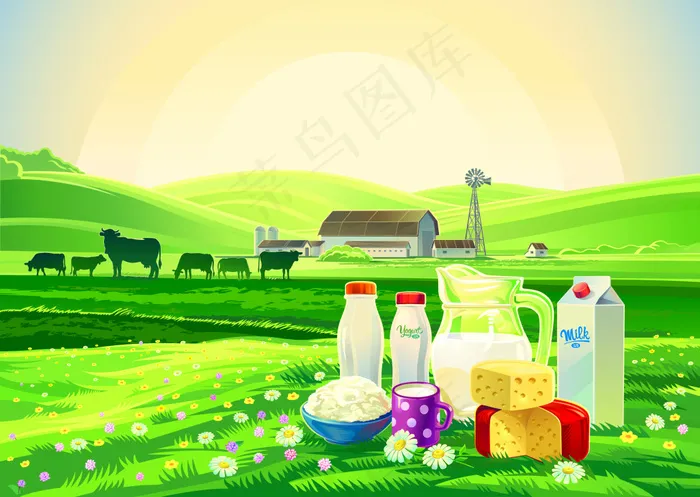 牛奶与农场景观海报矢量素材ai矢量模版下载