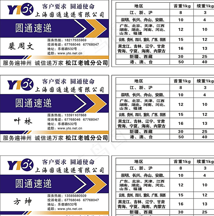 圆通快递名片图片cdr矢量模版下载