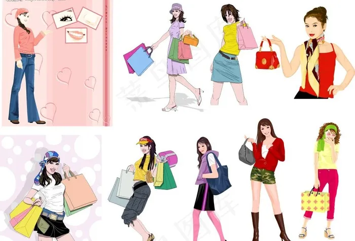 多款购物美女图片ai矢量模版下载