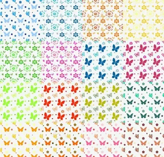 16款炫彩蝴蝶和花朵背景PS图案
