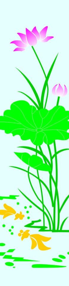 荷花 金鱼 移门图片cdr矢量模版下载