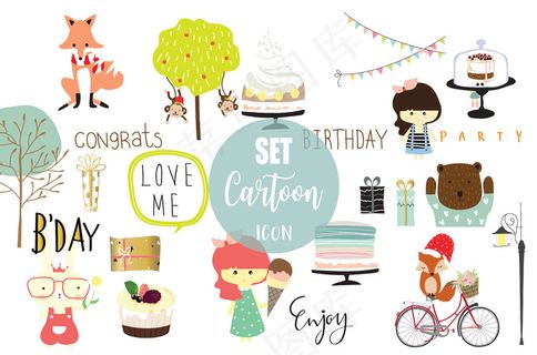 时尚卡通动物装饰设计素材