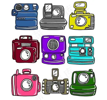 原创手绘涂鸦彩色不同款式分层的照相...