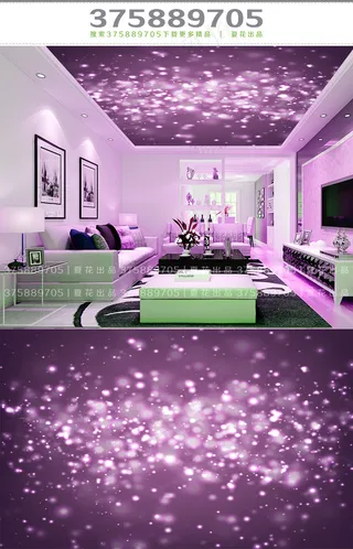 紫色梦幻星空客厅吊顶壁画设计