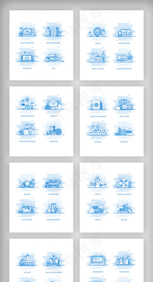 40款蓝色电商金融科技类矢量图标设...