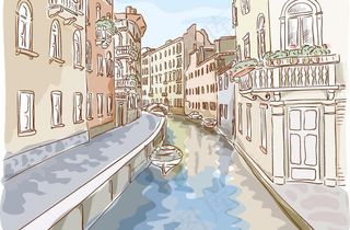 素描威尼斯城市建筑图片