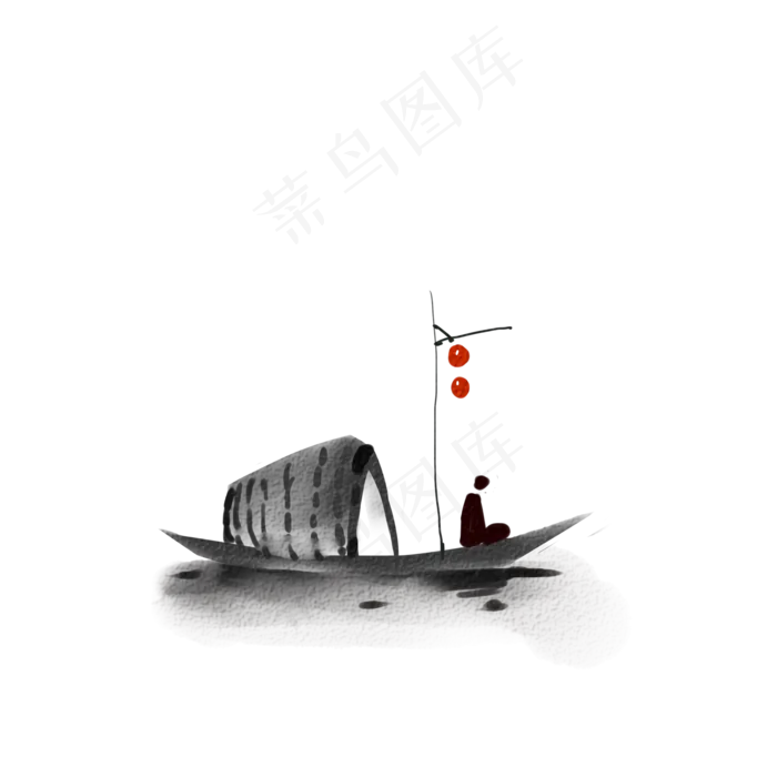 水墨江上古风小船png,免抠元素(2000*2000px 300 dpi )psd模版下载
