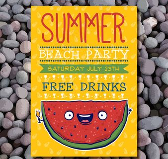 童趣夏日沙滩派对宣传单矢量素材