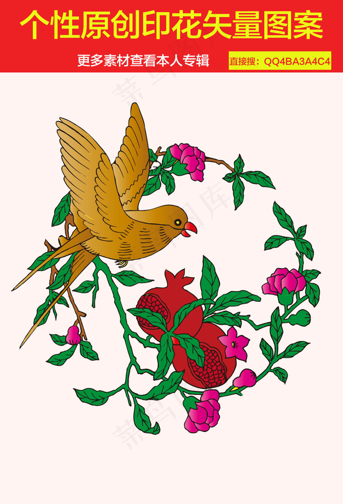 卡通花鸟手机图案印花设计素材ai矢量模版下载