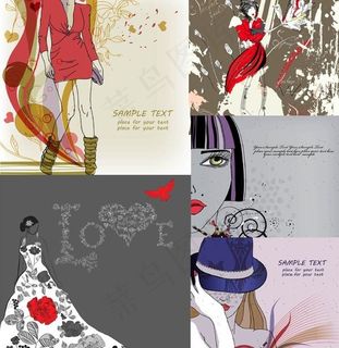 时装手绘女性人物矢量素材