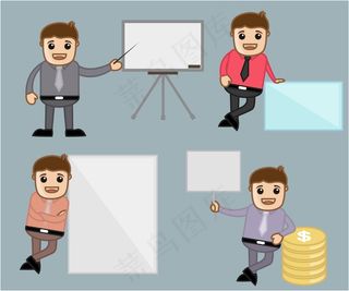 各种姿势的办公和商务人士的卡通人物...