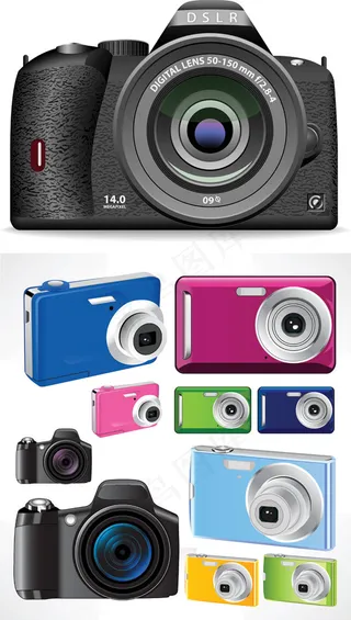 时尚彩色相机矢量素材