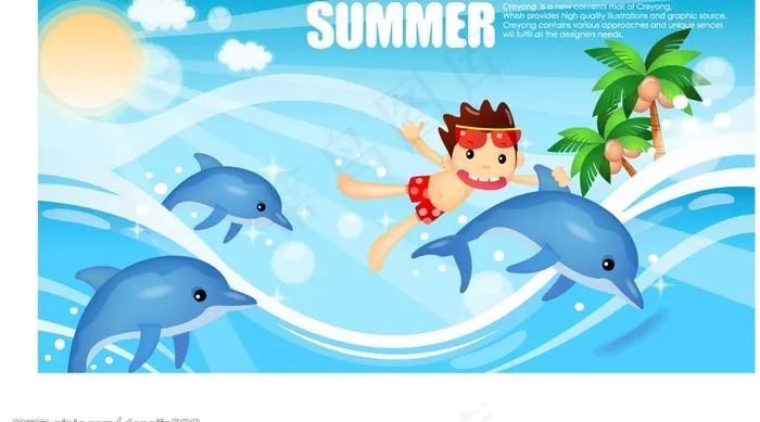 夏天 海 沙滩 游泳图片ai矢量模版下载