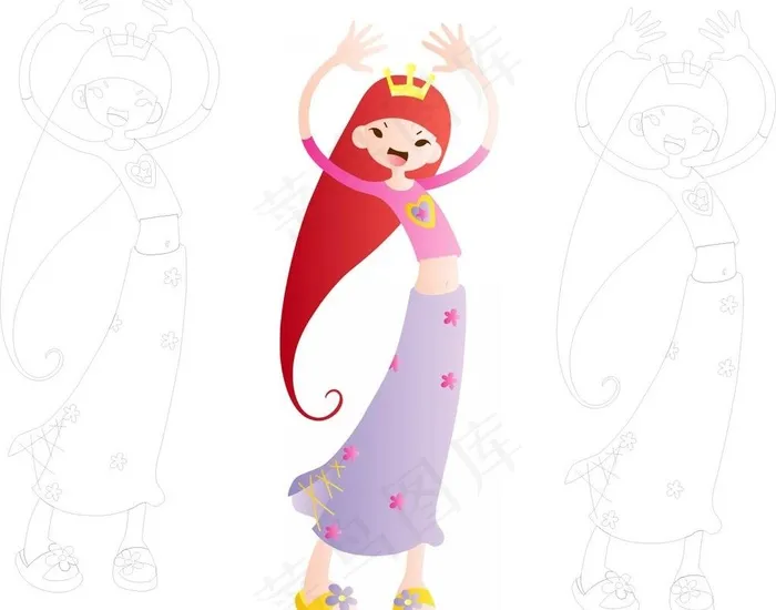 卡通女孩路径图图片ai矢量模版下载
