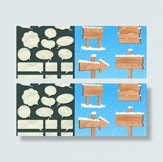 纸纹对话泡泡与木纹路牌矢量素材