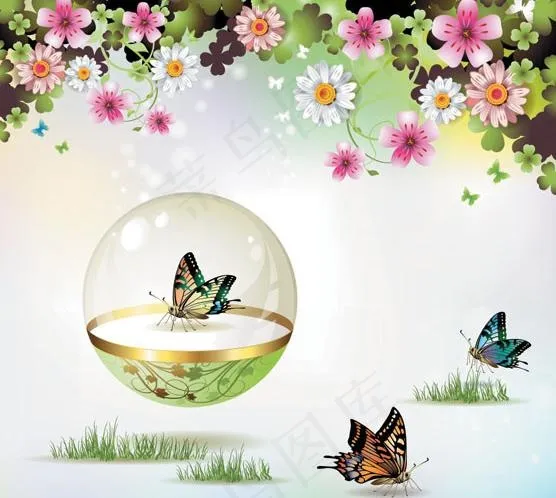 时尚花卉花纹蝴蝶背景图片eps,ai矢量模版下载