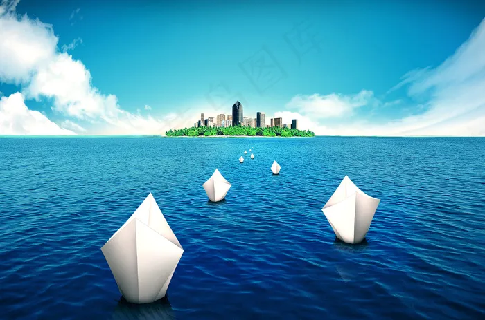 纸船游向大湖黄金岛图片