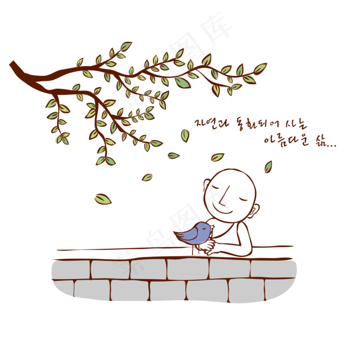手绘线描卡通小和尚设计元素