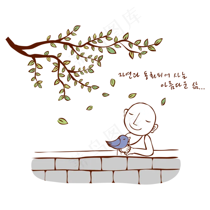 手绘线描卡通小和尚设计元素