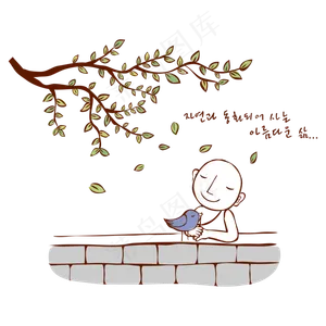 手绘线描卡通小和尚设计元素