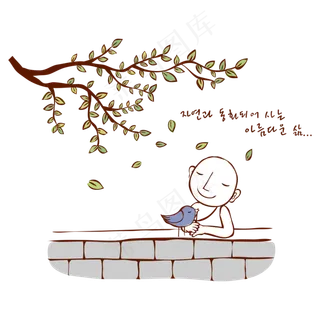 手绘线描卡通小和尚设计元素