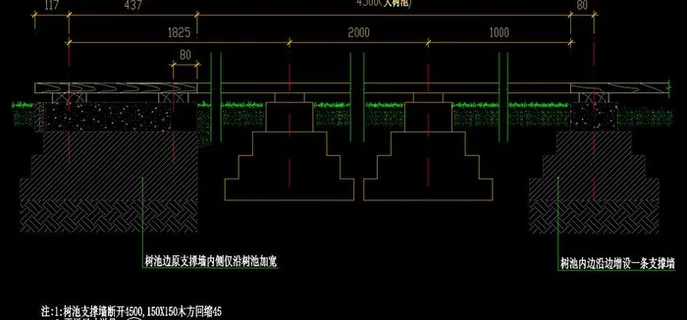 木制斜坡入口处树池剖面图片