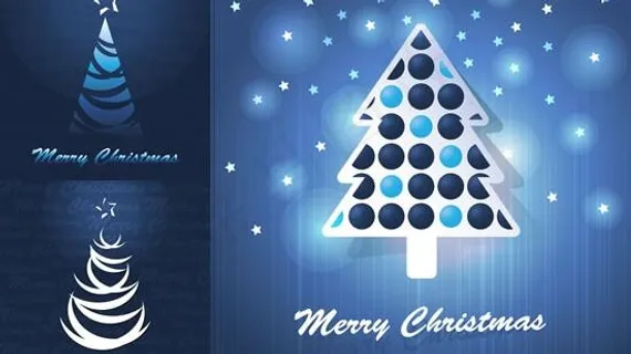 创意圣诞树蓝色贺卡矢量图 AI