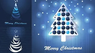 创意圣诞树蓝色贺卡矢量图 AI